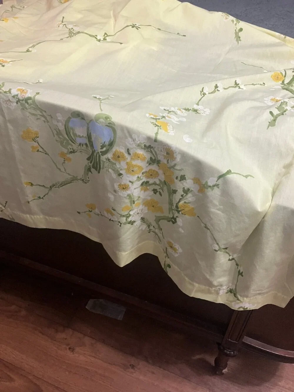 Vintage 1960s Springmaid Yellow Bird & Floral Print Bed Sheet for Double Bed